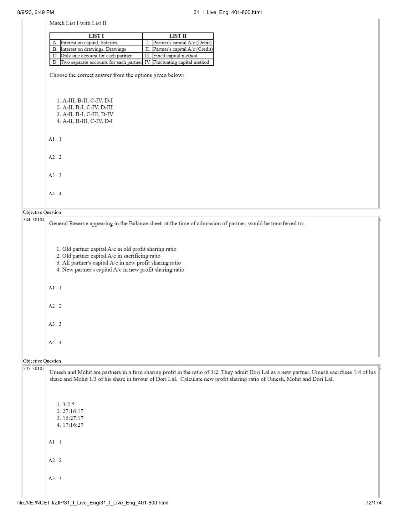 NCET 2023 Question Paper (English Q 401-800) - Page 72