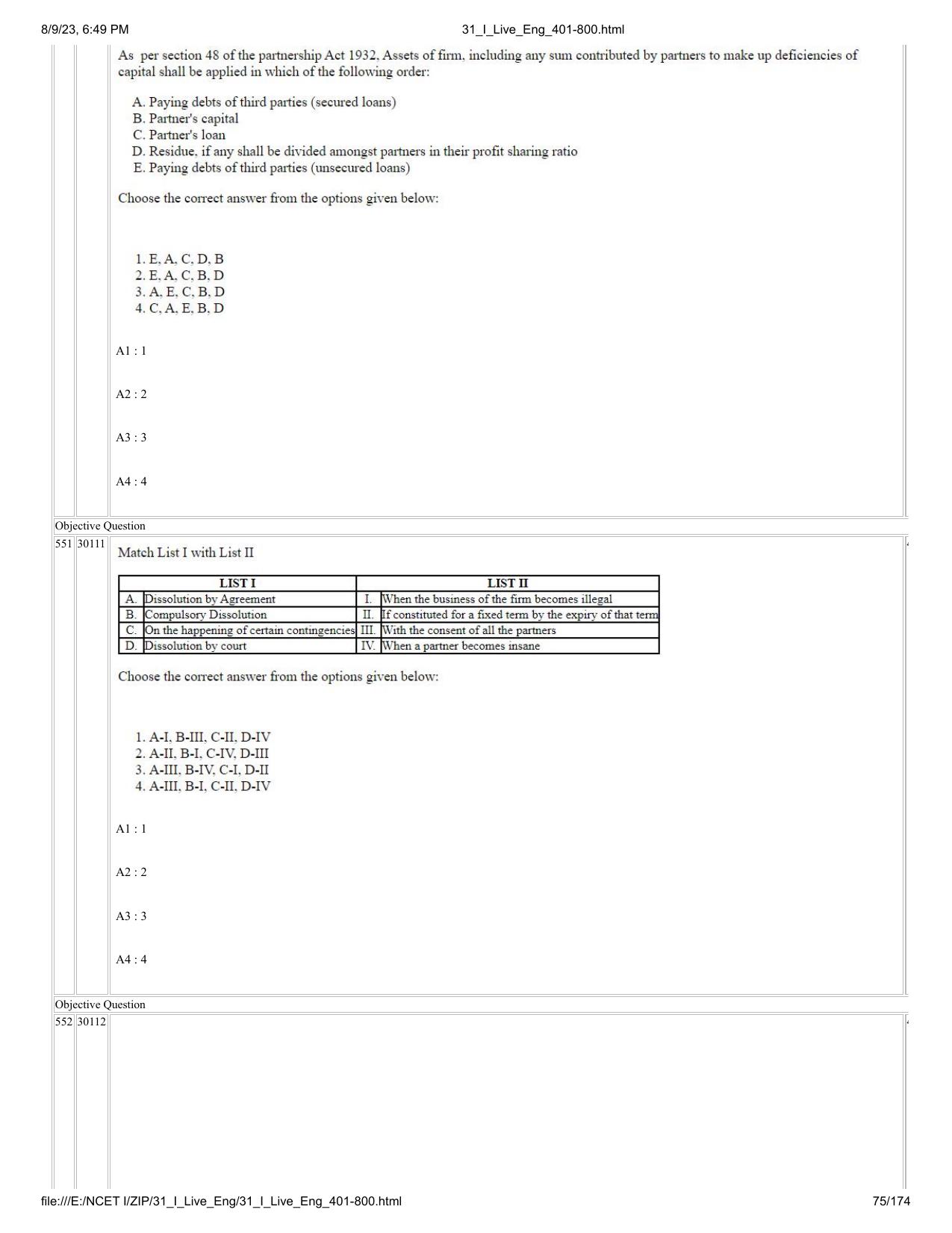 NCET 2023 Question Paper (English Q 401-800) - Page 75