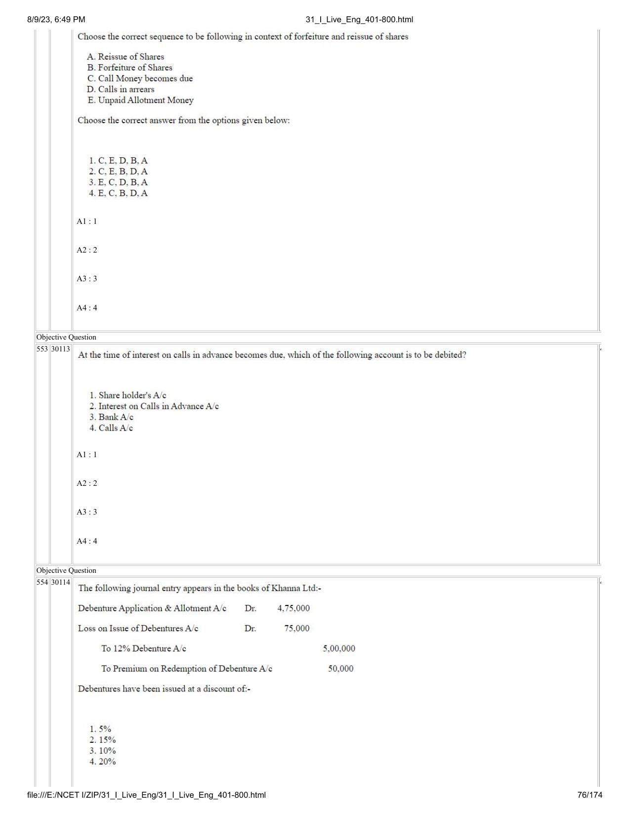 NCET 2023 Question Paper (English Q 401-800) - Page 76