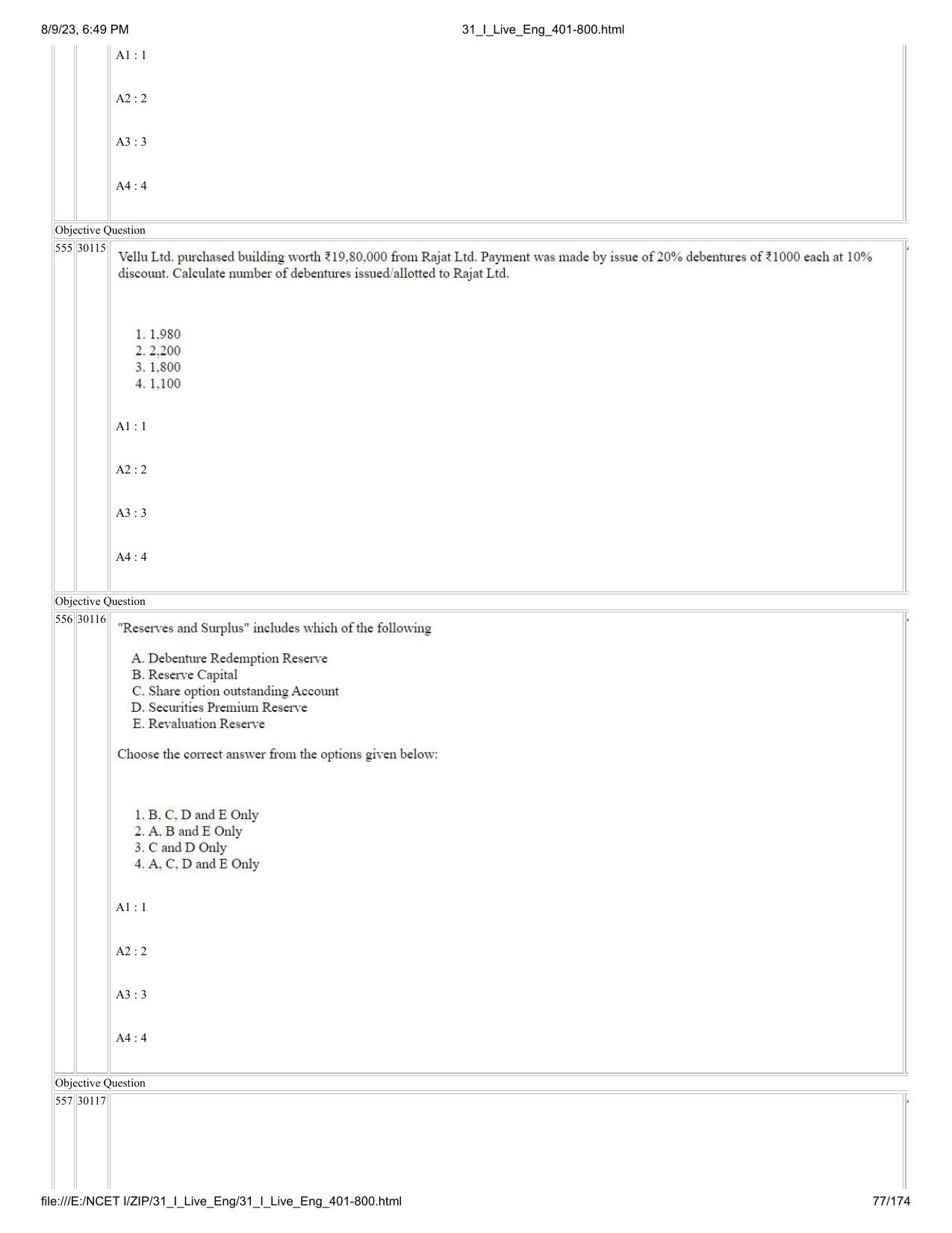 NCET 2023 Question Paper (English Q 401-800) - Page 77