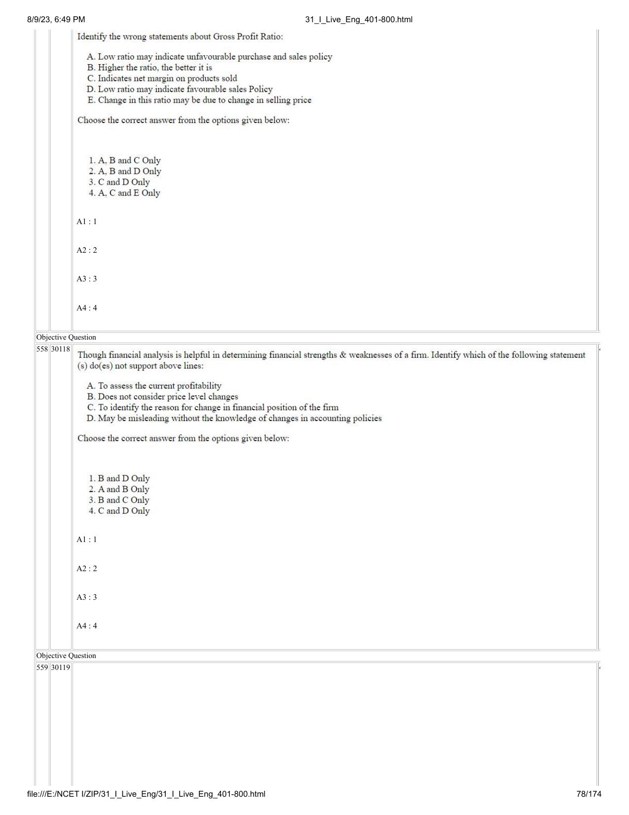 NCET 2023 Question Paper (English Q 401-800) - Page 78