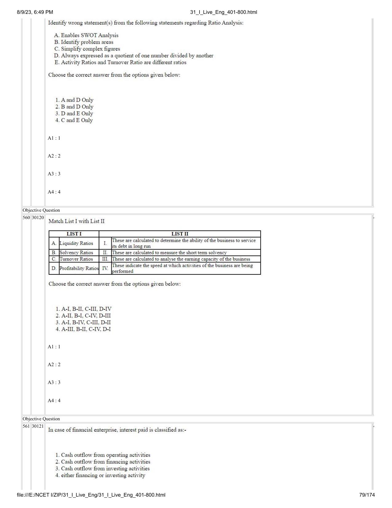 NCET 2023 Question Paper (English Q 401-800) - Page 79