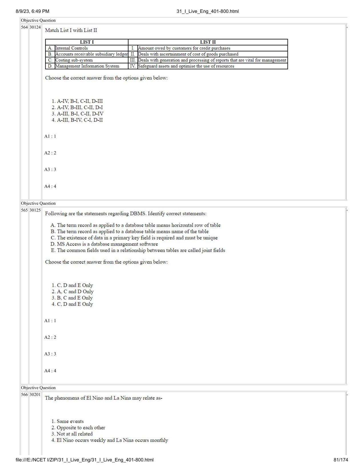 NCET 2023 Question Paper (English Q 401-800) - Page 81