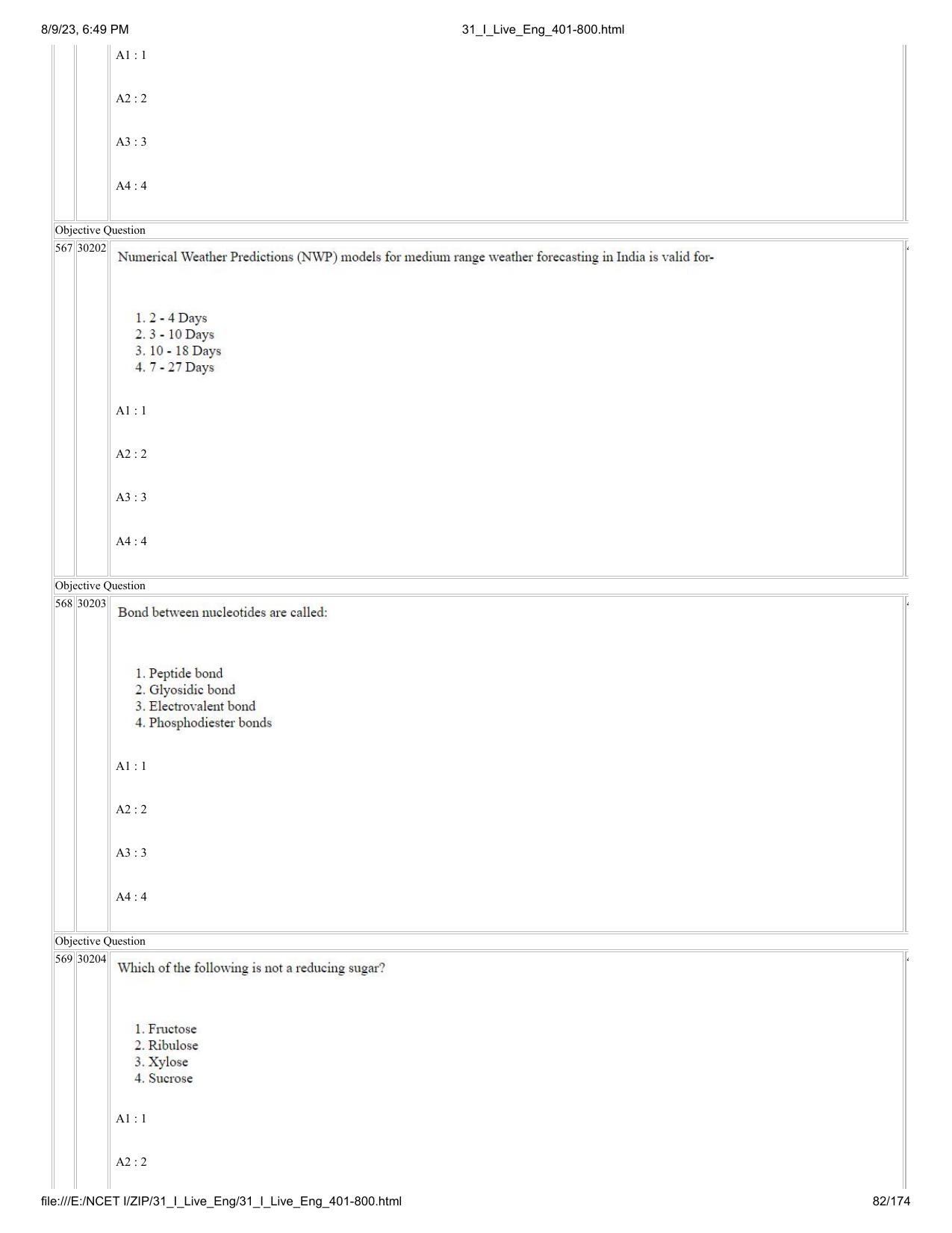 NCET 2023 Question Paper (English Q 401-800) - Page 82