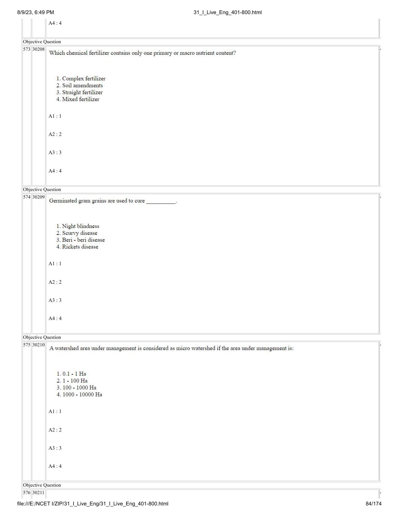 NCET 2023 Question Paper (English Q 401-800) - Page 84