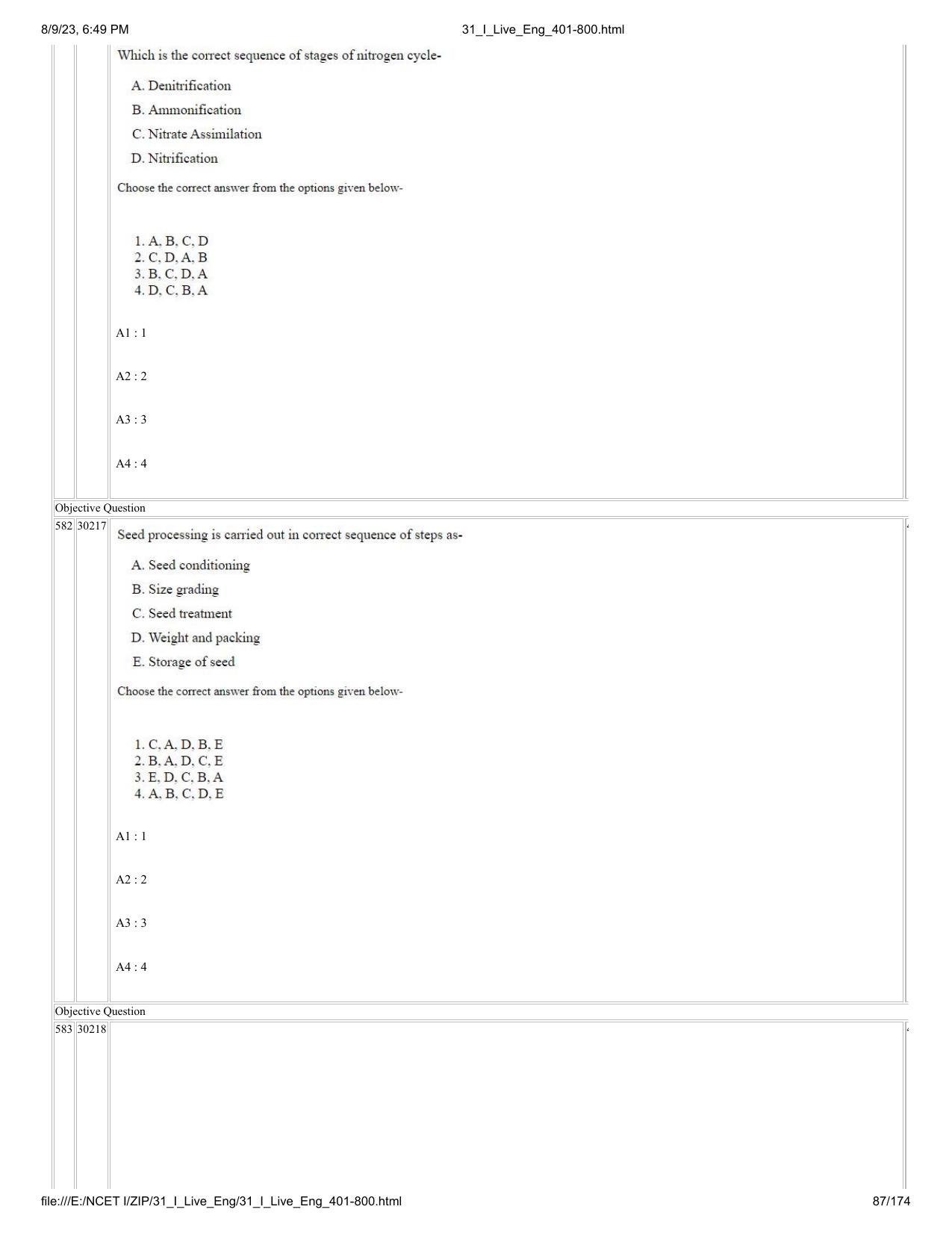 NCET 2023 Question Paper (English Q 401-800) - Page 87