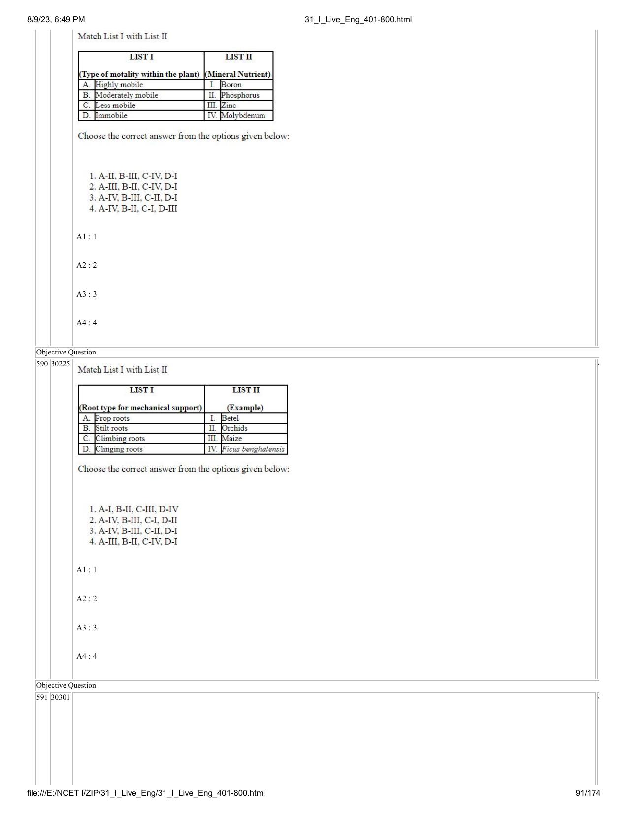 NCET 2023 Question Paper (English Q 401-800) - Page 91
