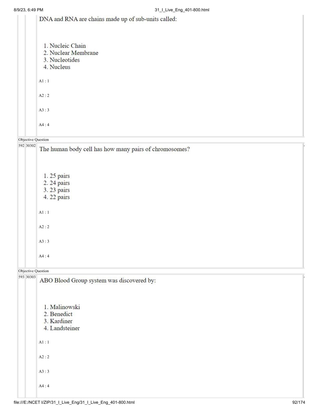 NCET 2023 Question Paper (English Q 401-800) - Page 92