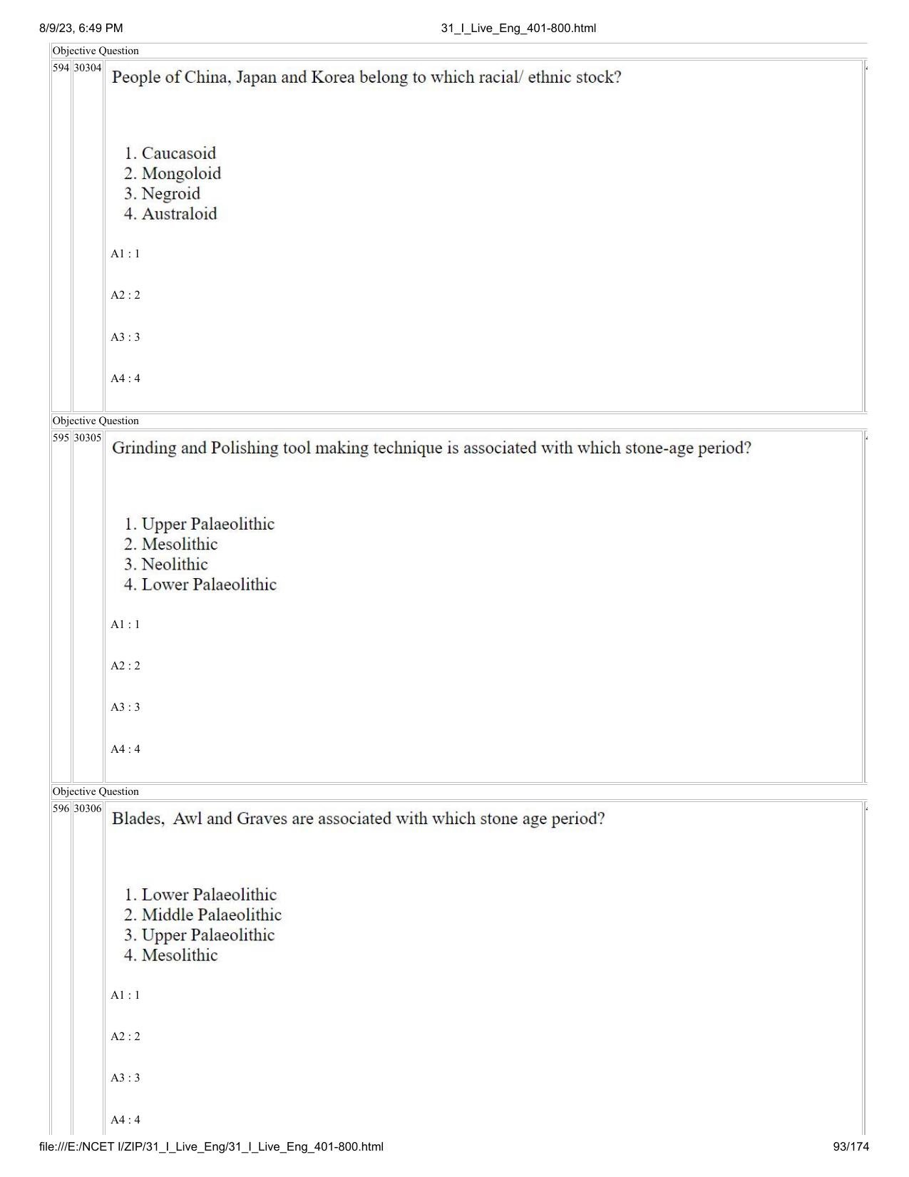 NCET 2023 Question Paper (English Q 401-800) - Page 93