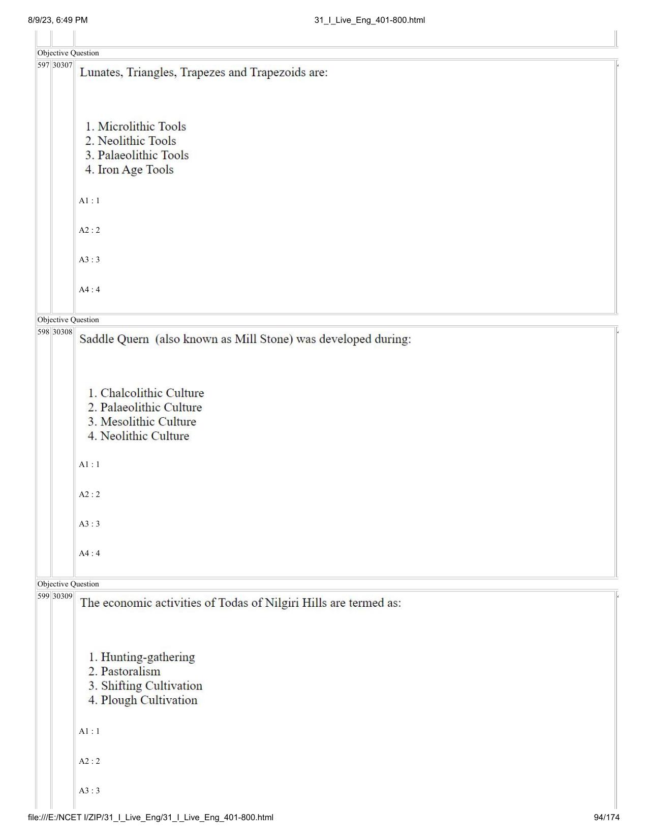 NCET 2023 Question Paper (English Q 401-800) - Page 94