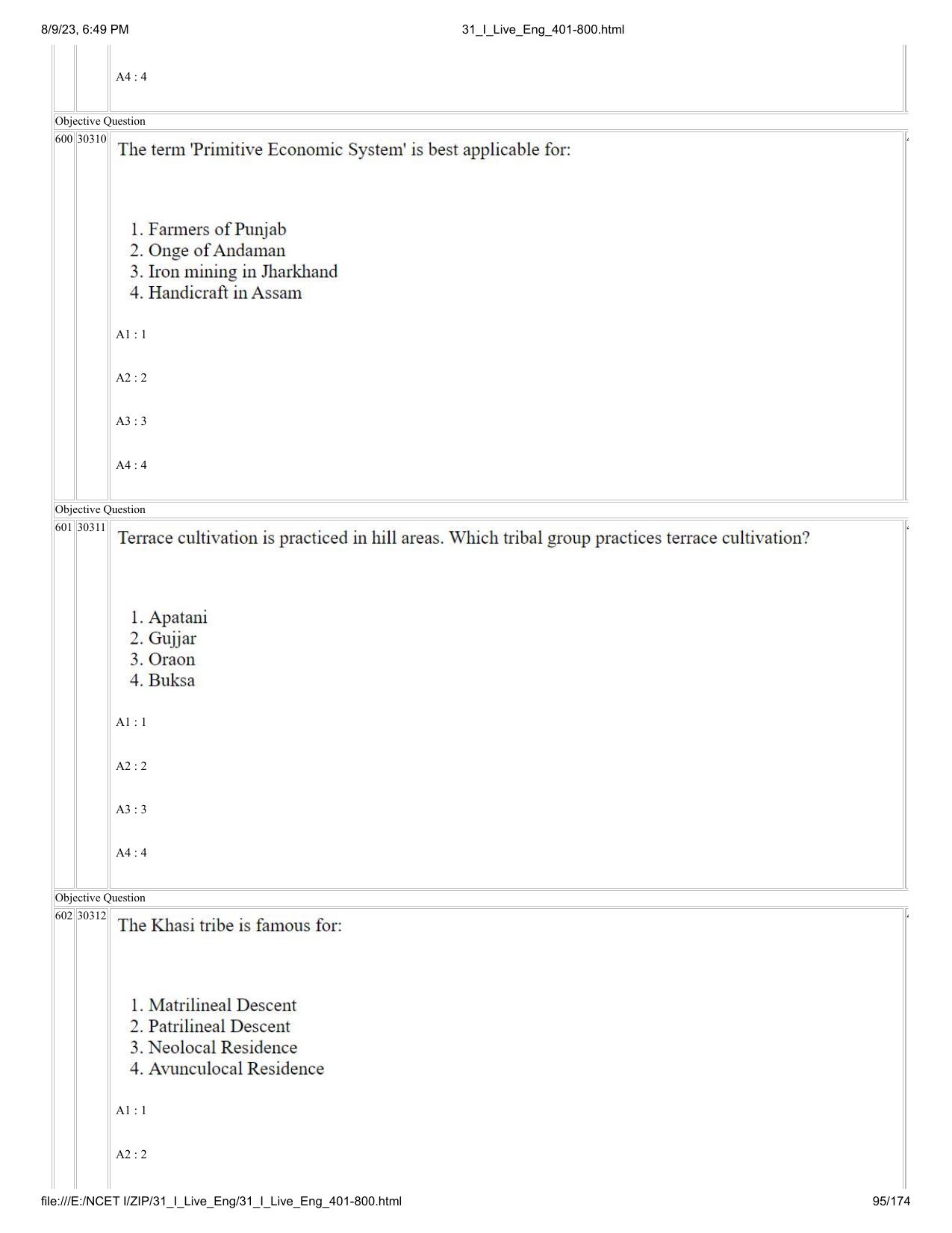NCET 2023 Question Paper (English Q 401-800) - Page 95