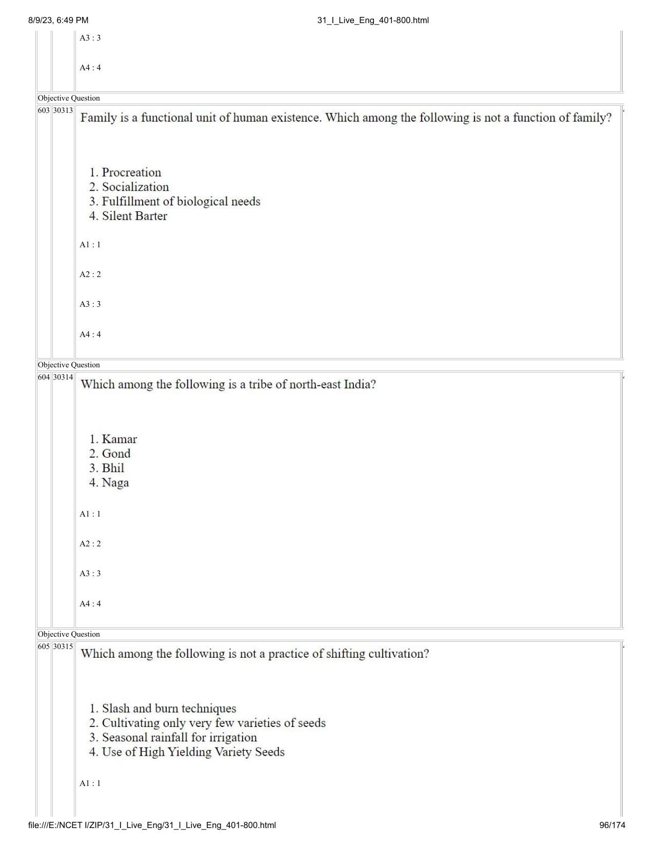 NCET 2023 Question Paper (English Q 401-800) - Page 96