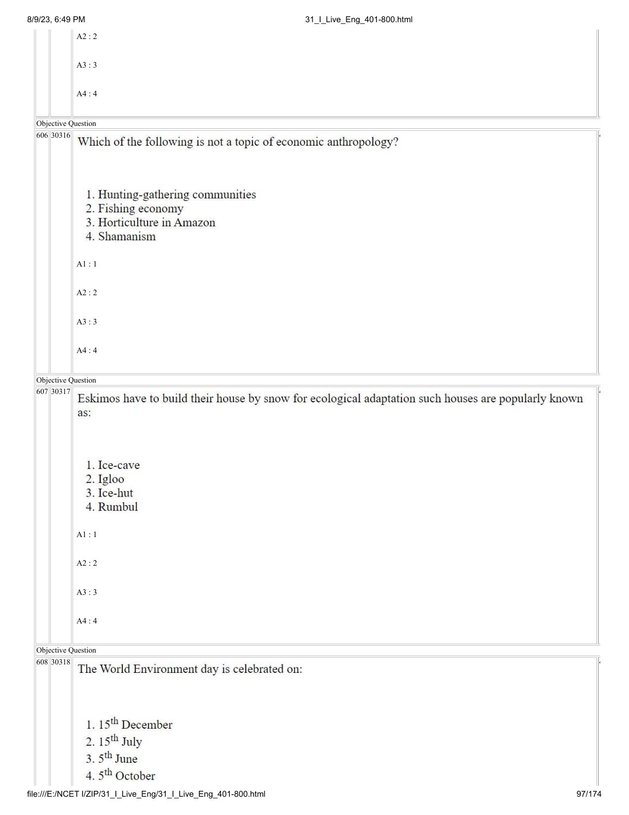 NCET 2023 Question Paper (English Q 401-800) - Page 97