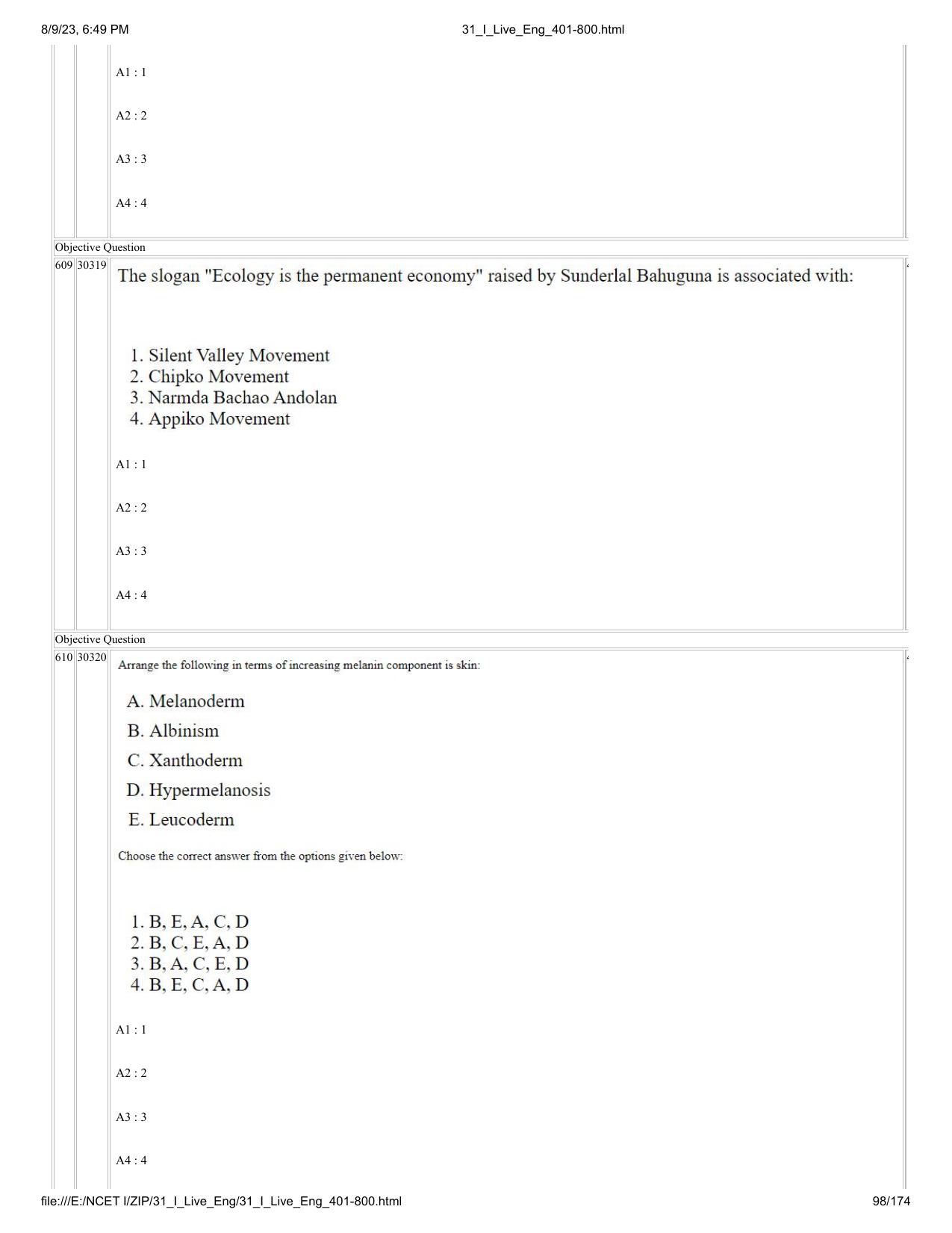 NCET 2023 Question Paper (English Q 401-800) - Page 98