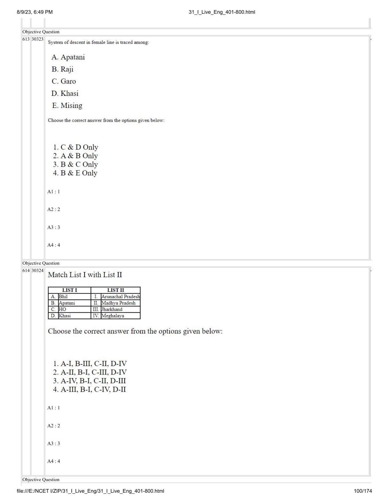 NCET 2023 Question Paper (English Q 401-800) - Page 100