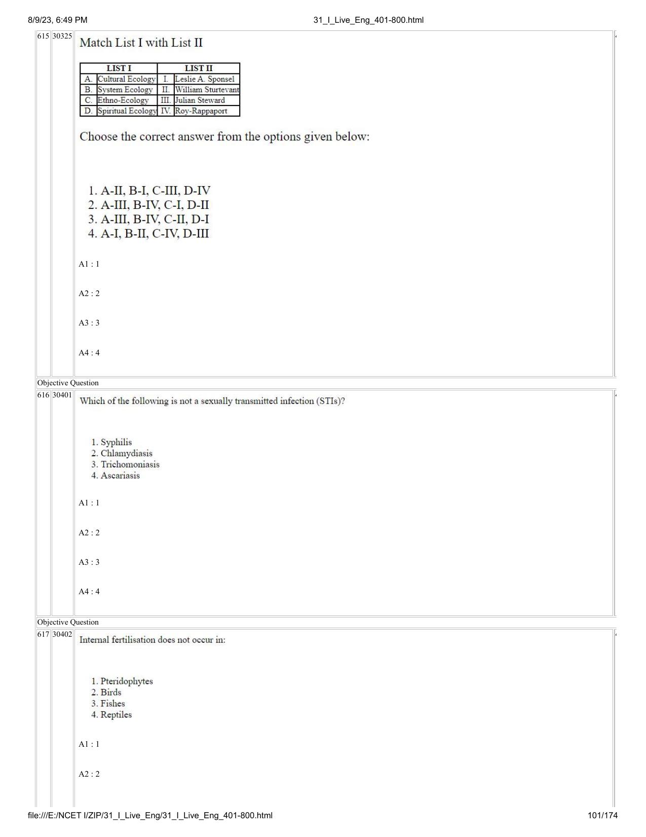 NCET 2023 Question Paper (English Q 401-800) - Page 101