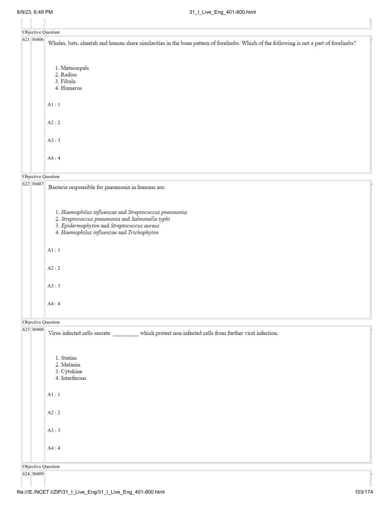 NCET 2023 Question Paper (English Q 401-800) - Page 103