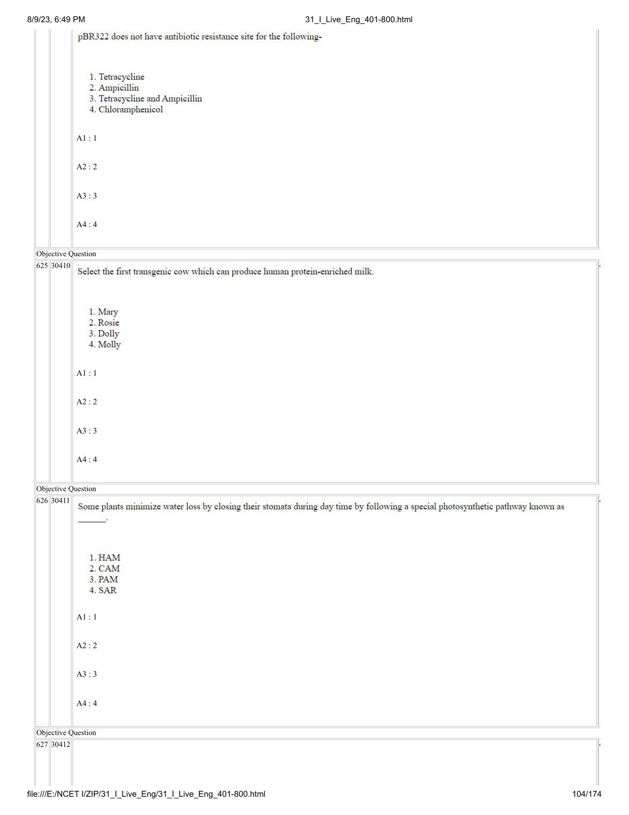 NCET 2023 Question Paper (English Q 401-800) - Page 104