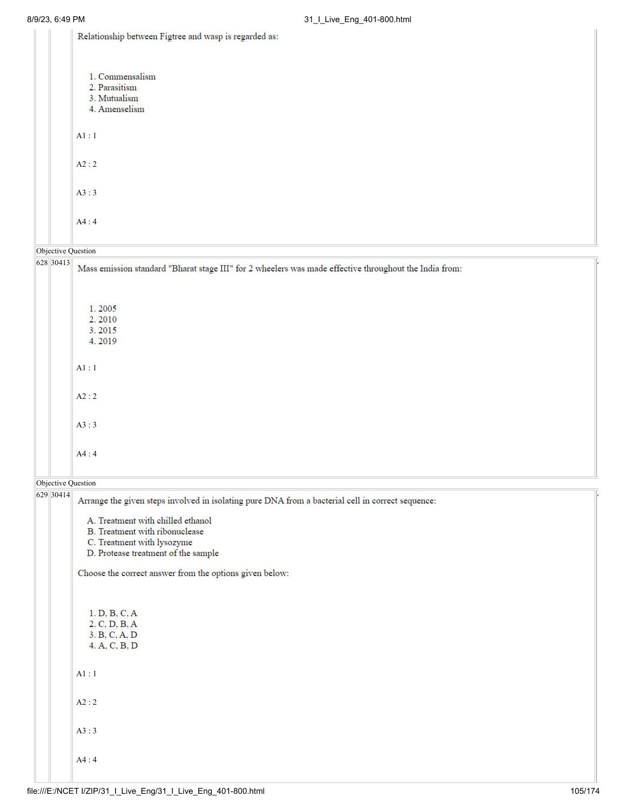 NCET 2023 Question Paper (English Q 401-800) - Page 105