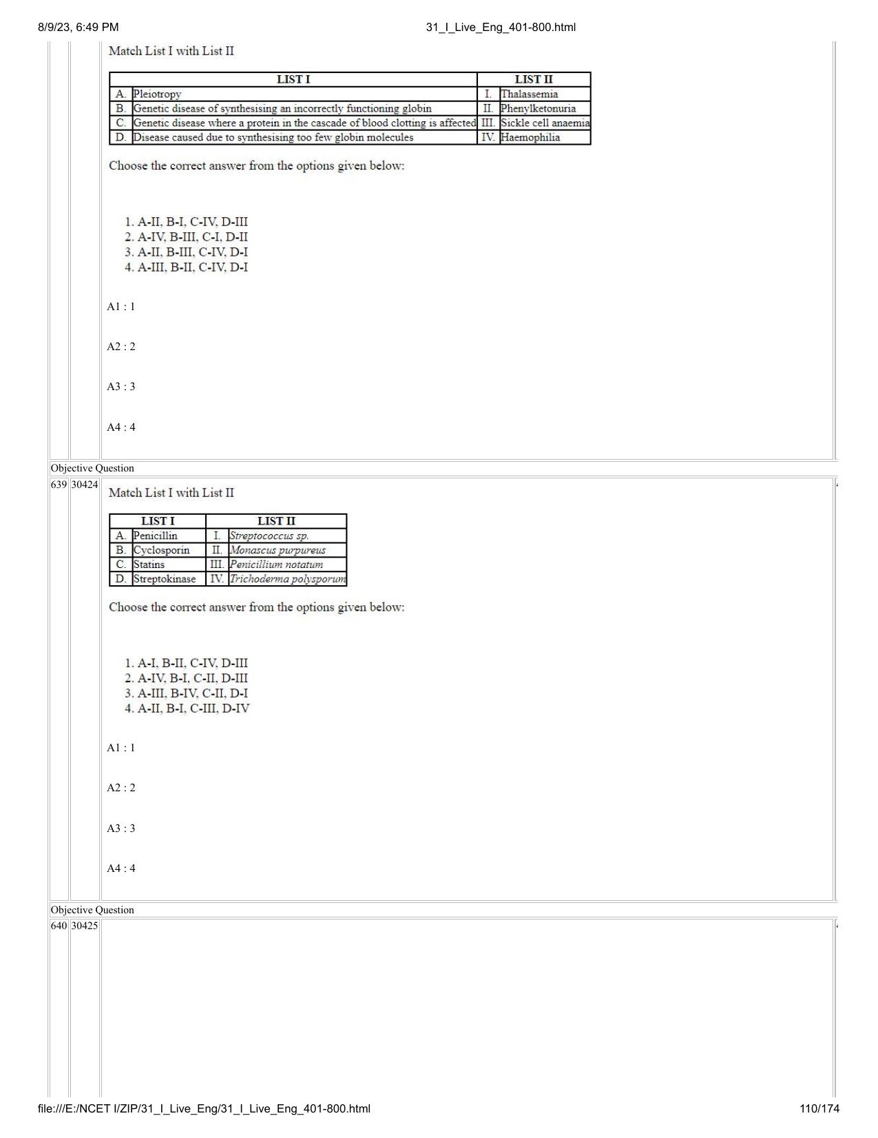 NCET 2023 Question Paper (English Q 401-800) - Page 110
