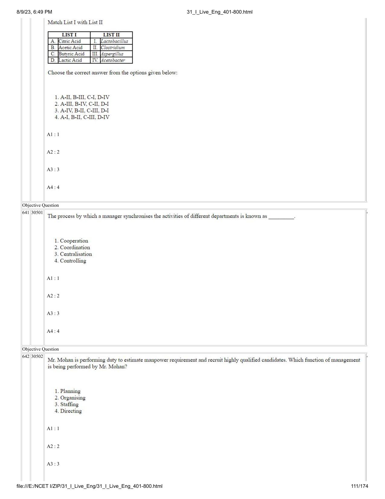 NCET 2023 Question Paper (English Q 401-800) - Page 111