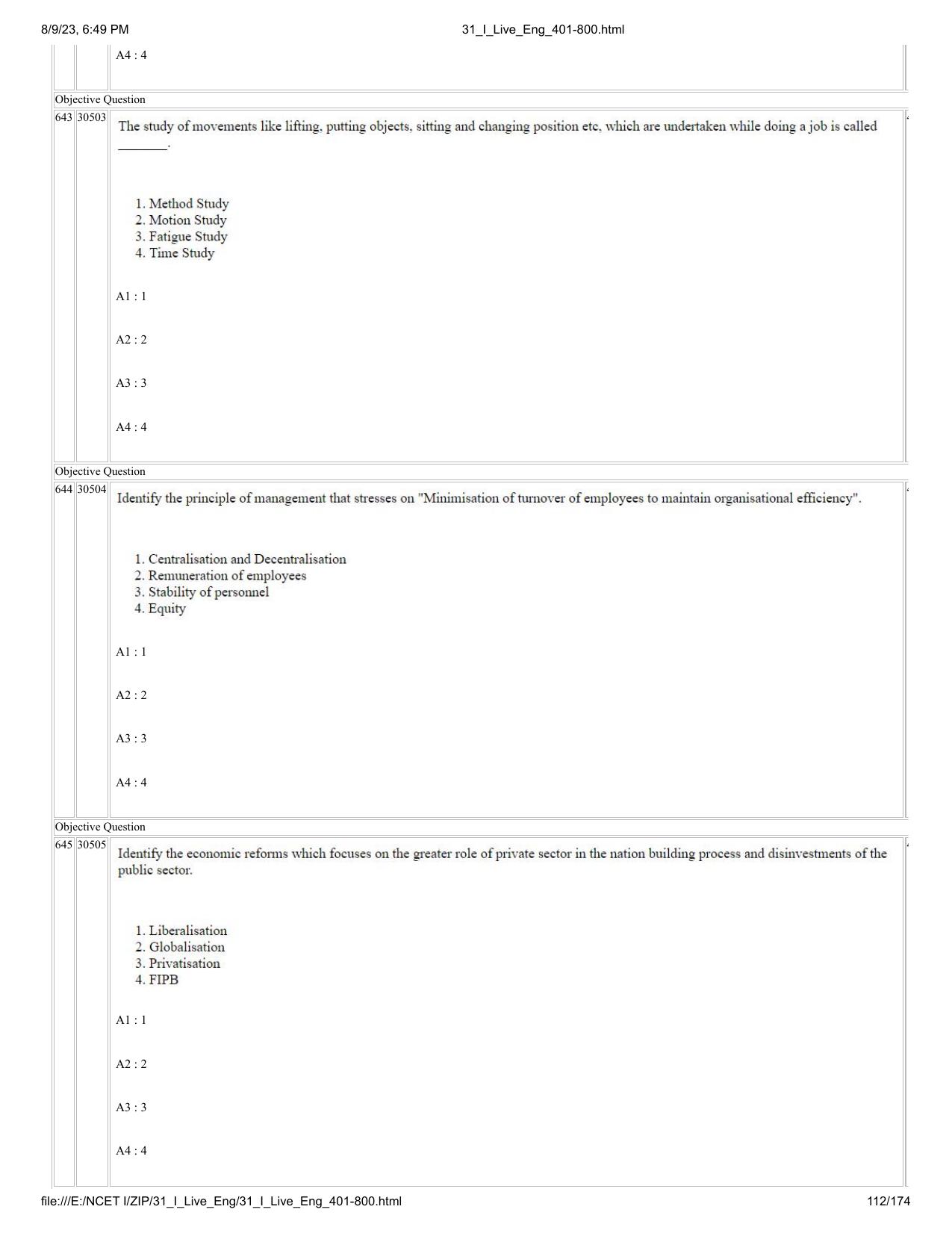 NCET 2023 Question Paper (English Q 401-800) - Page 112