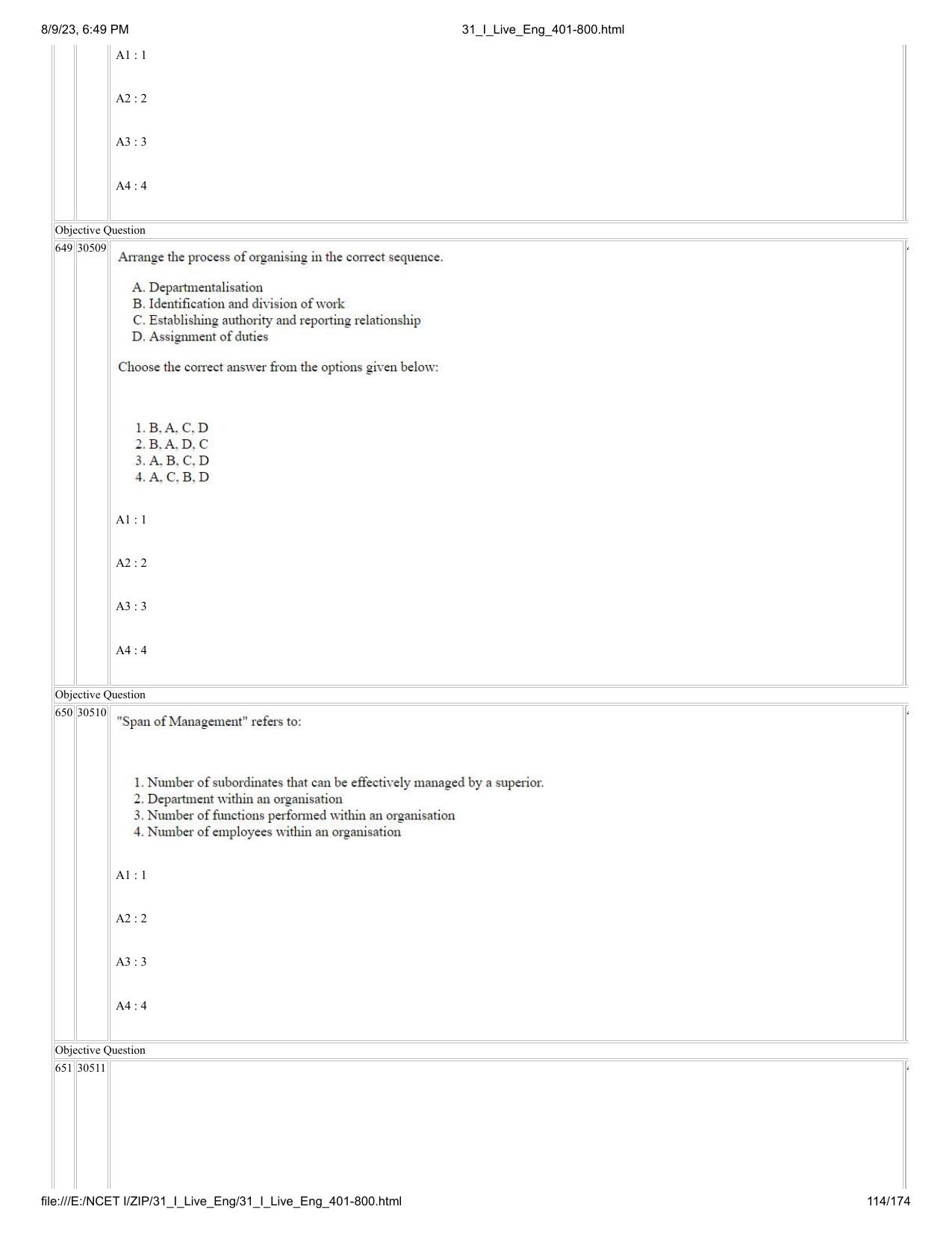 NCET 2023 Question Paper (English Q 401-800) - Page 114