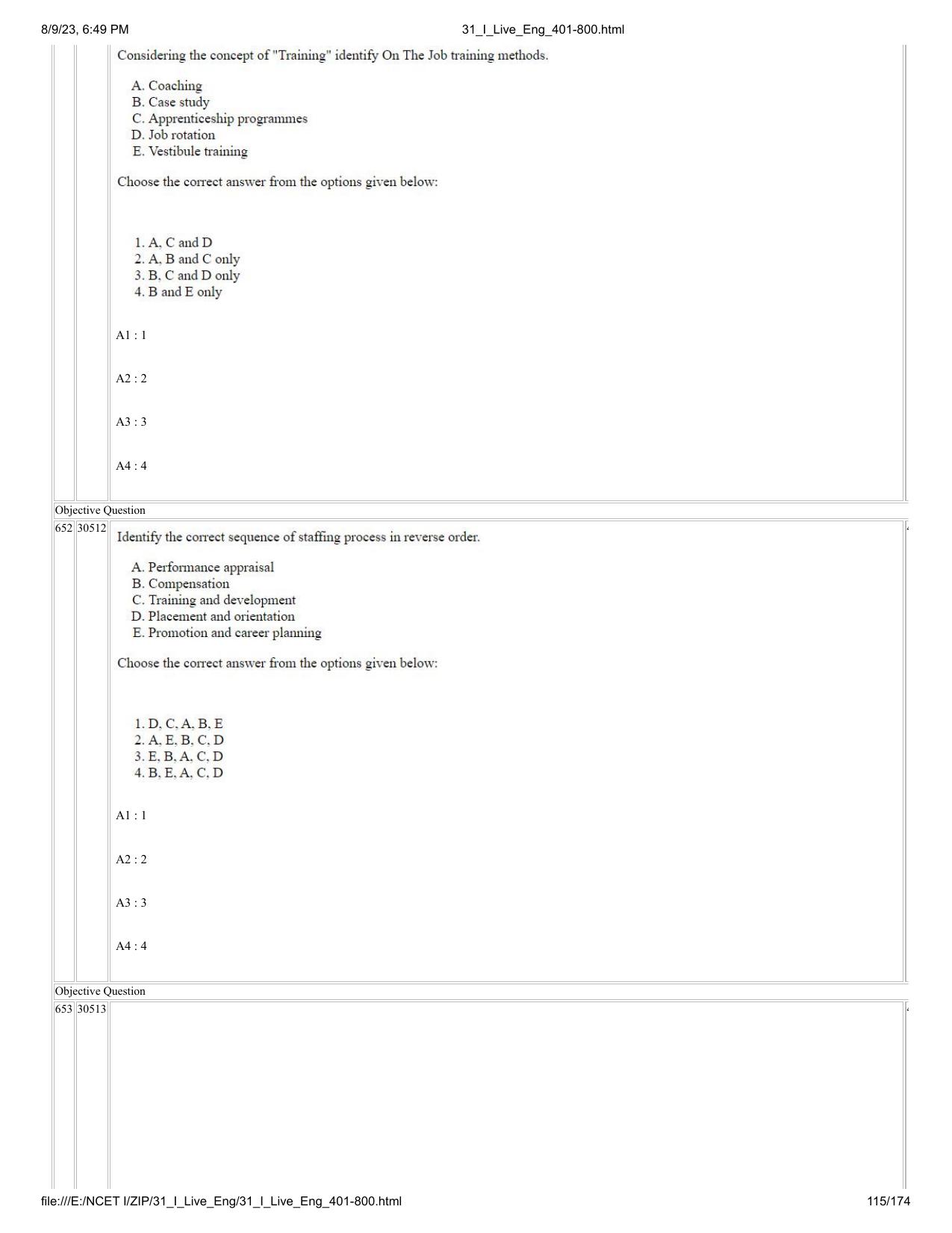 NCET 2023 Question Paper (English Q 401-800) - Page 115