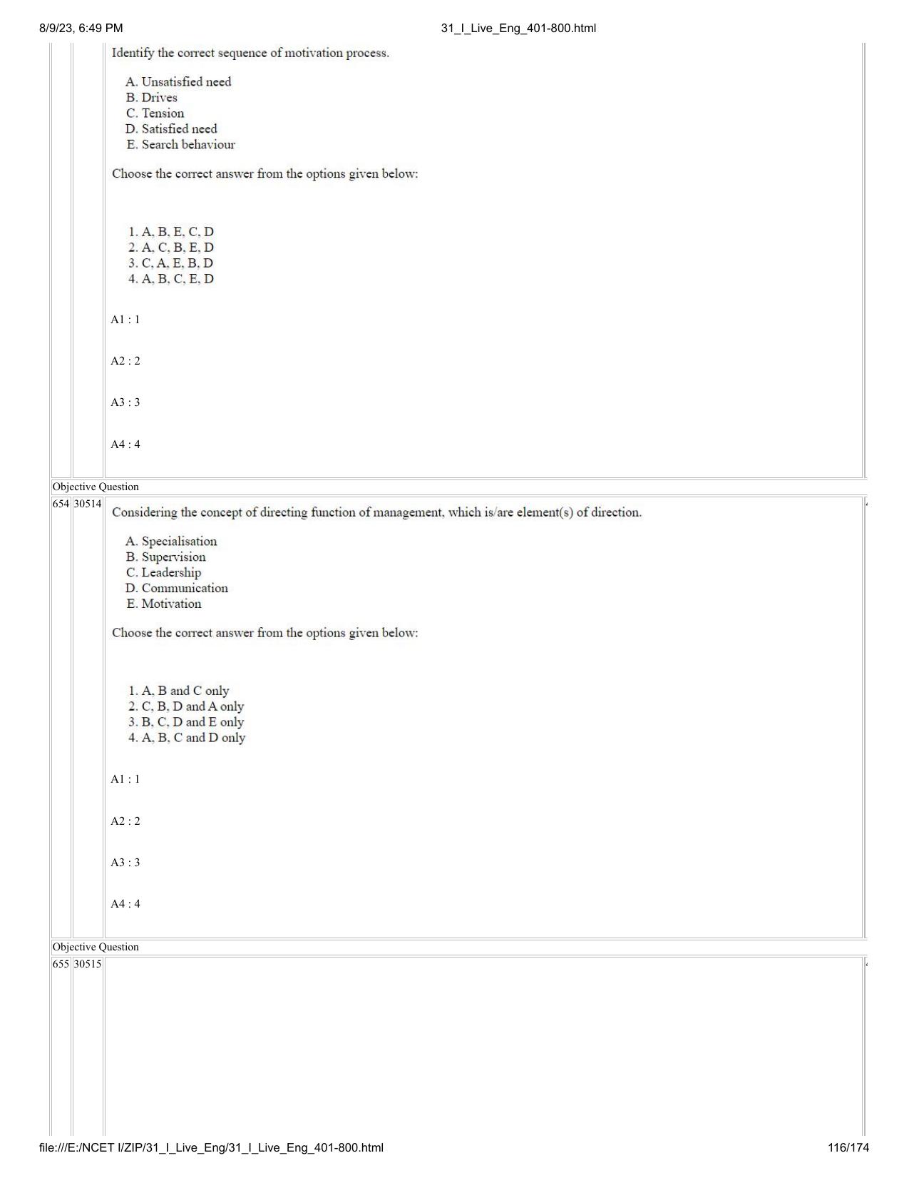 NCET 2023 Question Paper (English Q 401-800) - Page 116
