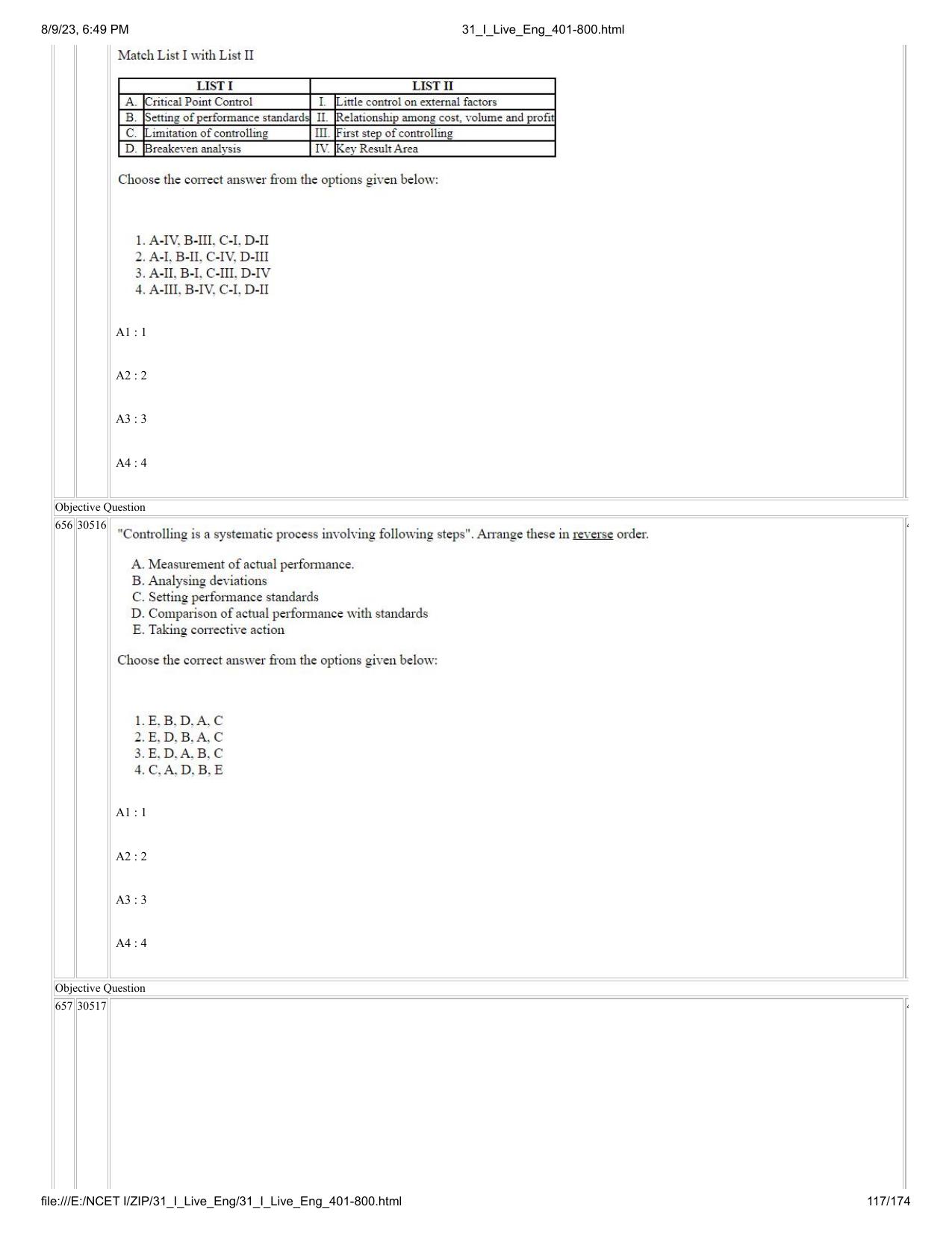 NCET 2023 Question Paper (English Q 401-800) - Page 117