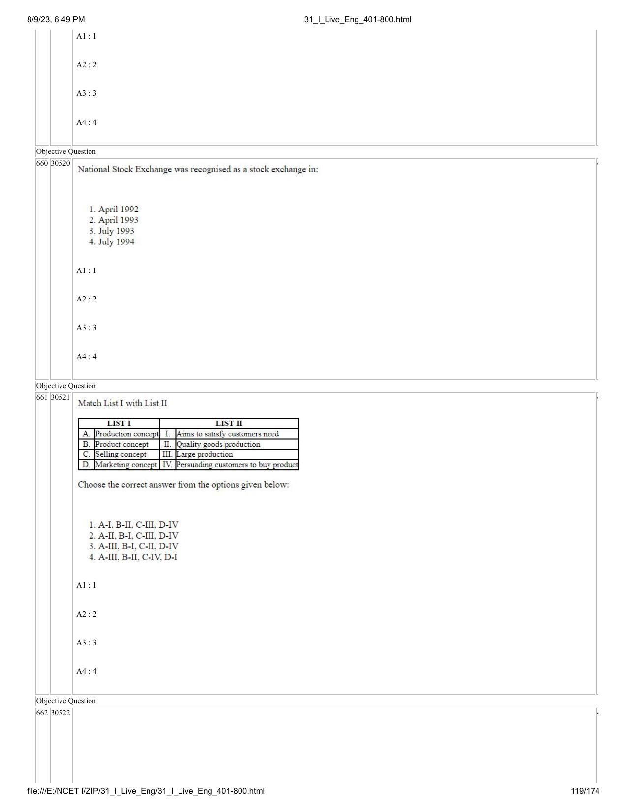 NCET 2023 Question Paper (English Q 401-800) - Page 119