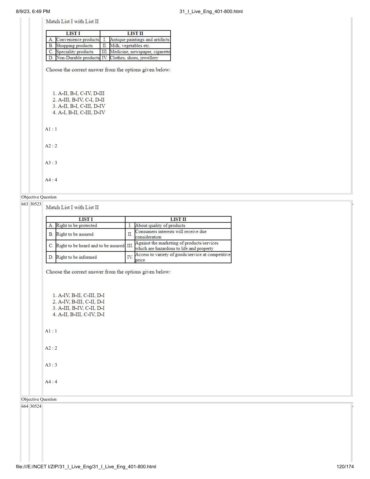NCET 2023 Question Paper (English Q 401-800) - Page 120