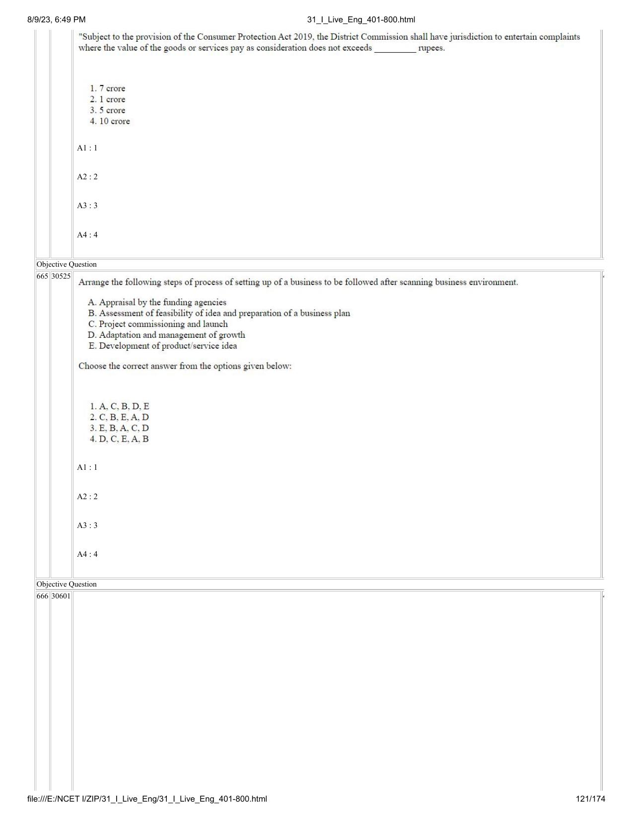 NCET 2023 Question Paper (English Q 401-800) - Page 121