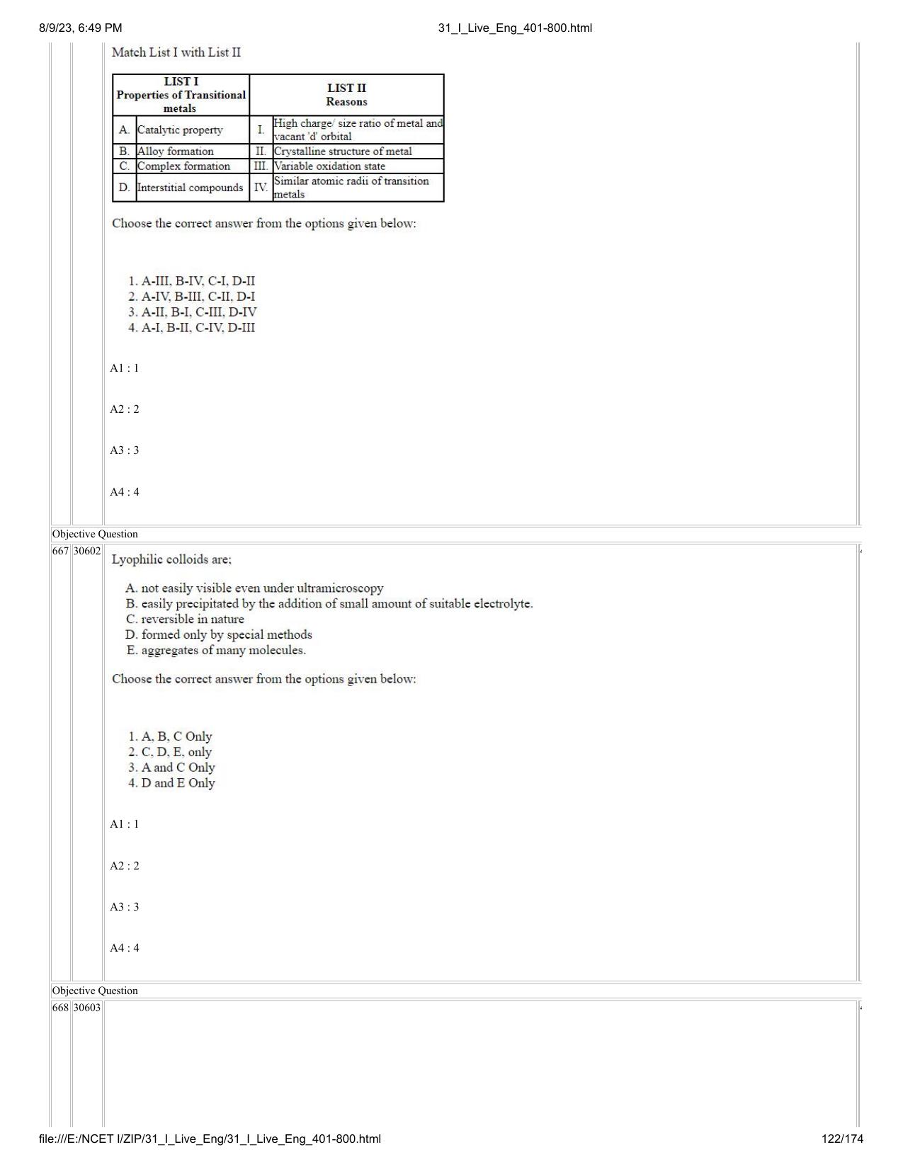 NCET 2023 Question Paper (English Q 401-800) - Page 122