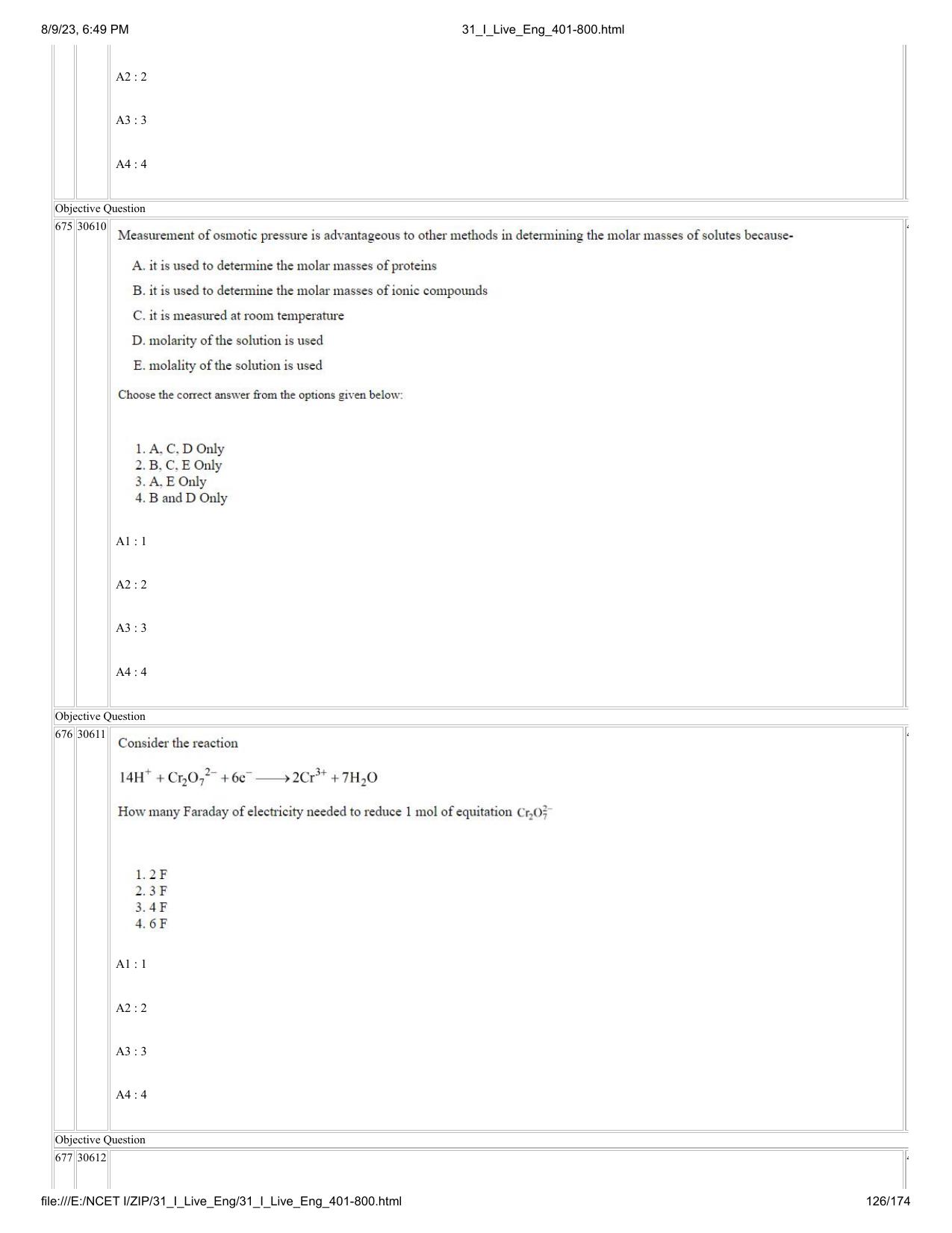 NCET 2023 Question Paper (English Q 401-800) - Page 126