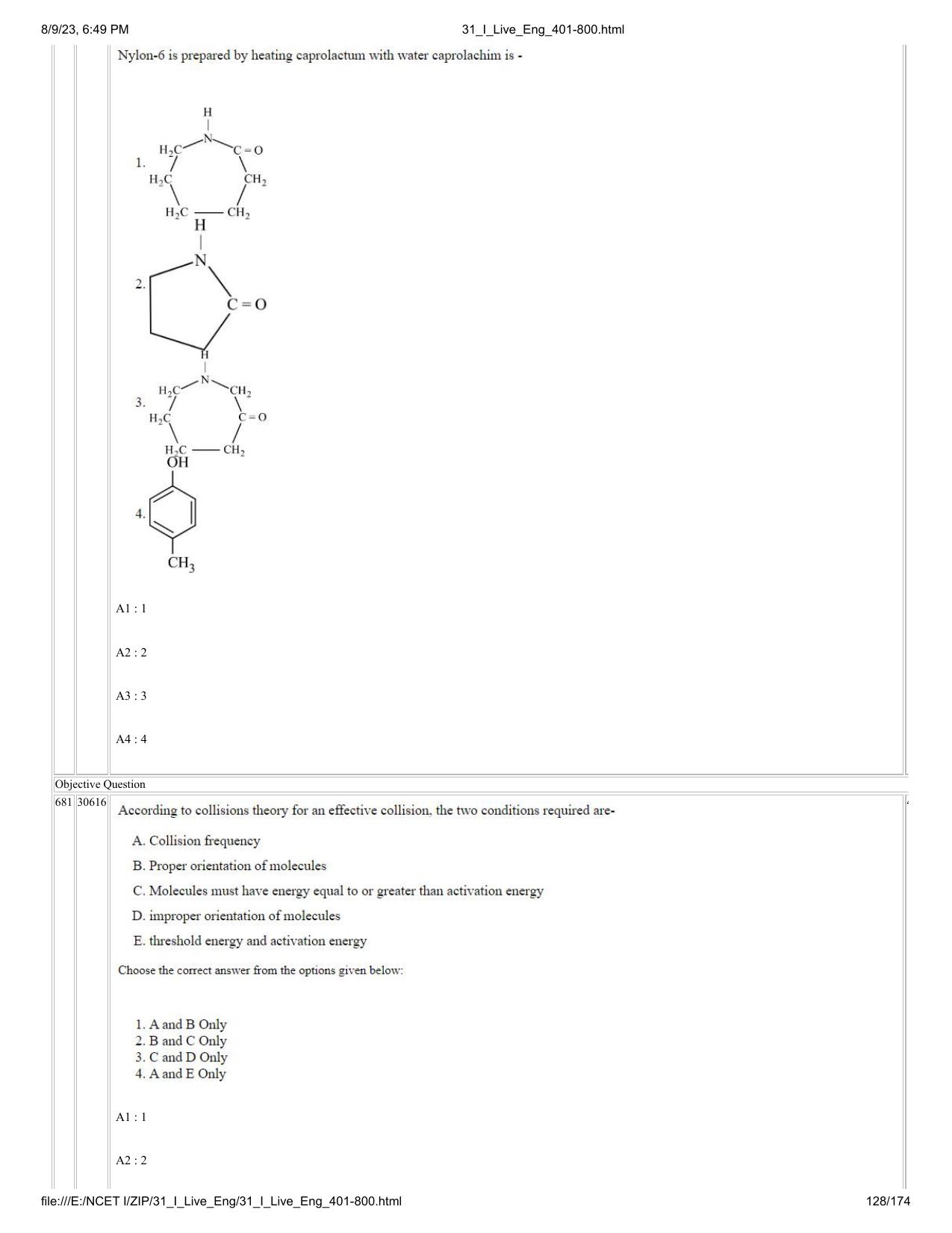 NCET 2023 Question Paper (English Q 401-800) - Page 128