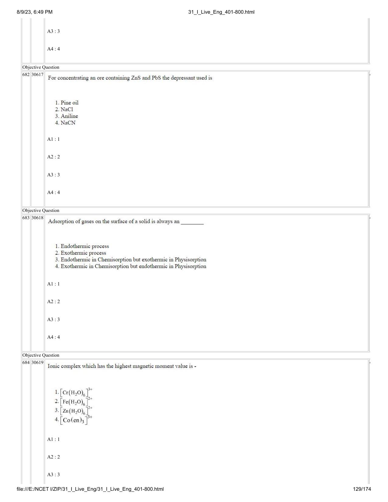 NCET 2023 Question Paper (English Q 401-800) - Page 129