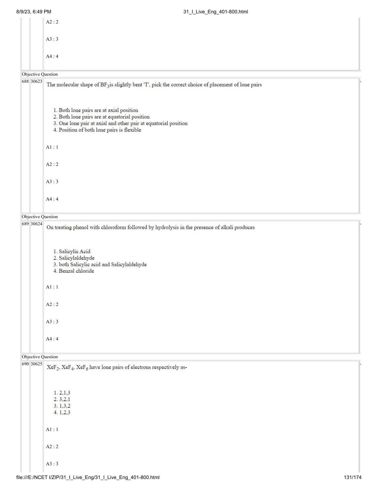 NCET 2023 Question Paper (English Q 401-800) - Page 131