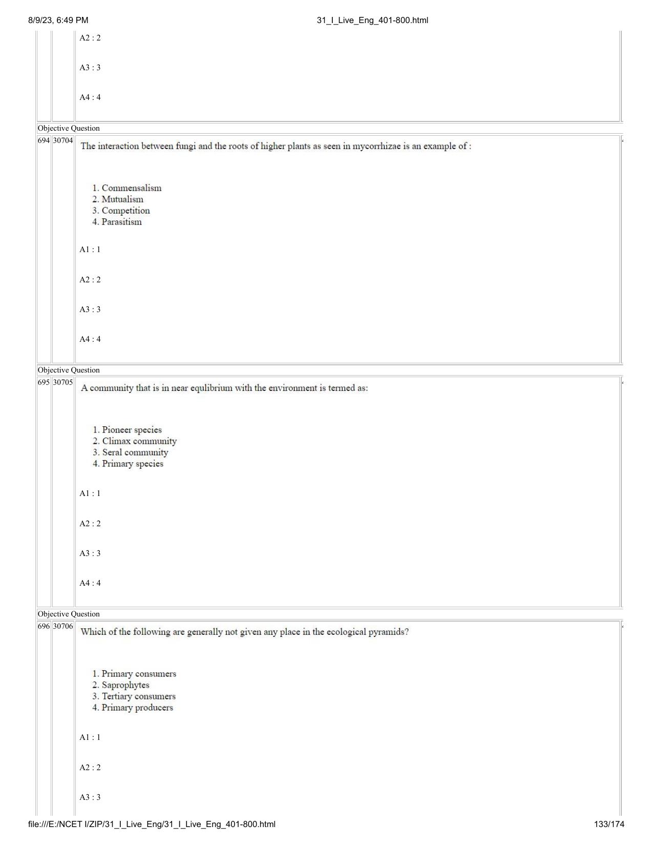NCET 2023 Question Paper (English Q 401-800) - Page 133
