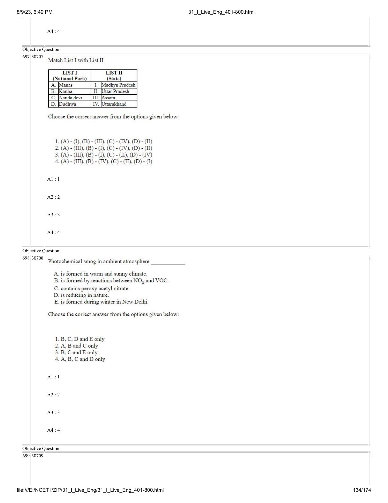 NCET 2023 Question Paper (English Q 401-800) - Page 134
