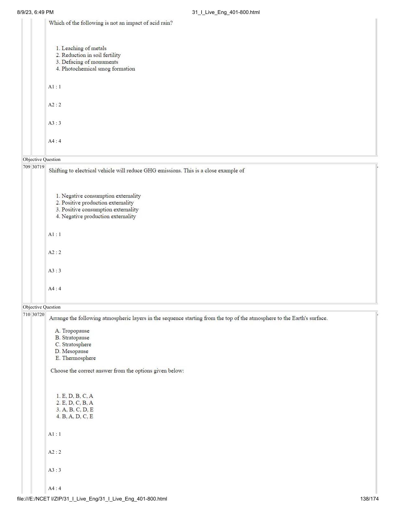 NCET 2023 Question Paper (English Q 401-800) - Page 138