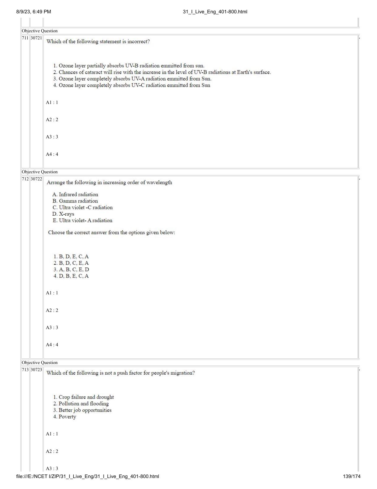 NCET 2023 Question Paper (English Q 401-800) - Page 139