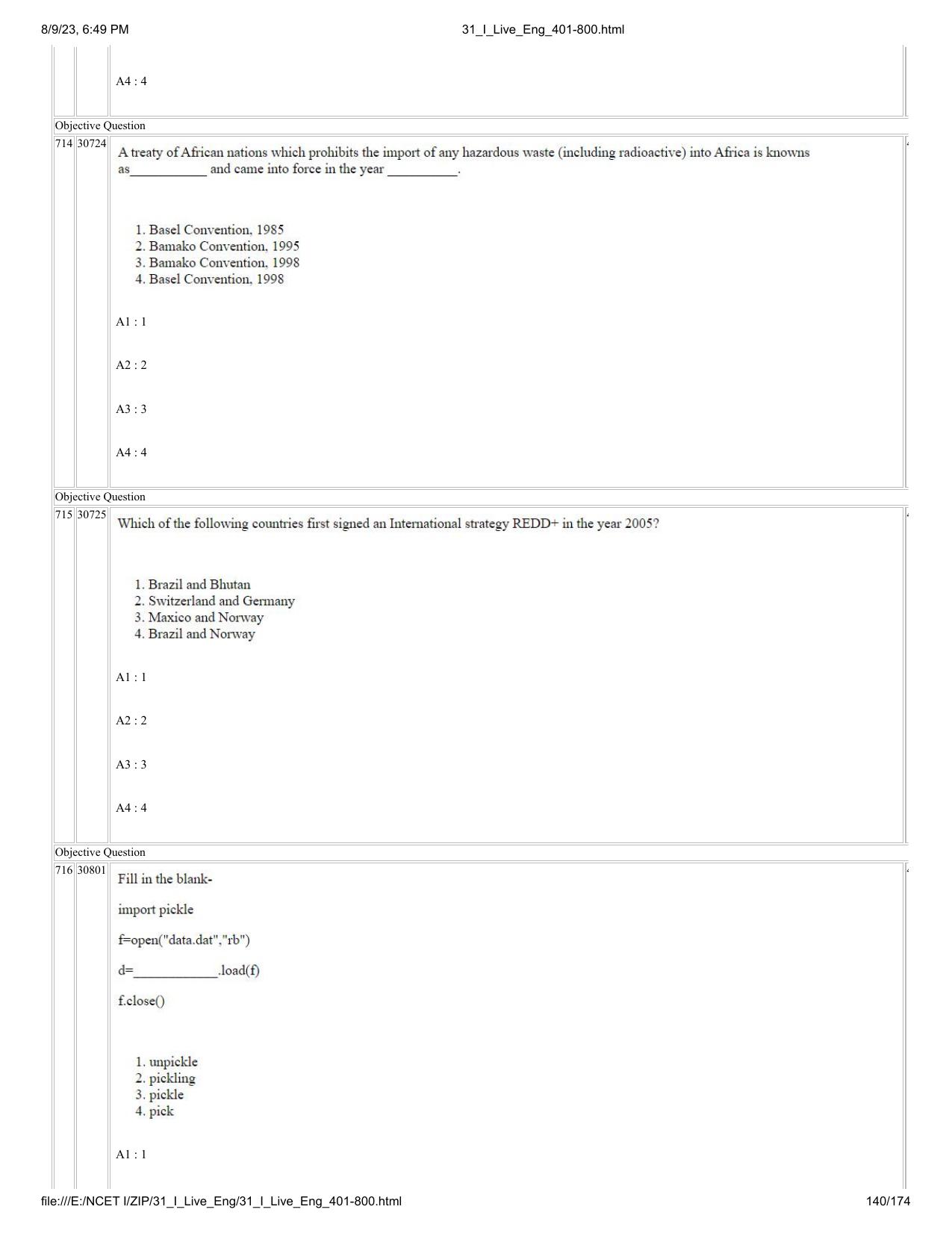 NCET 2023 Question Paper (English Q 401-800) - Page 140