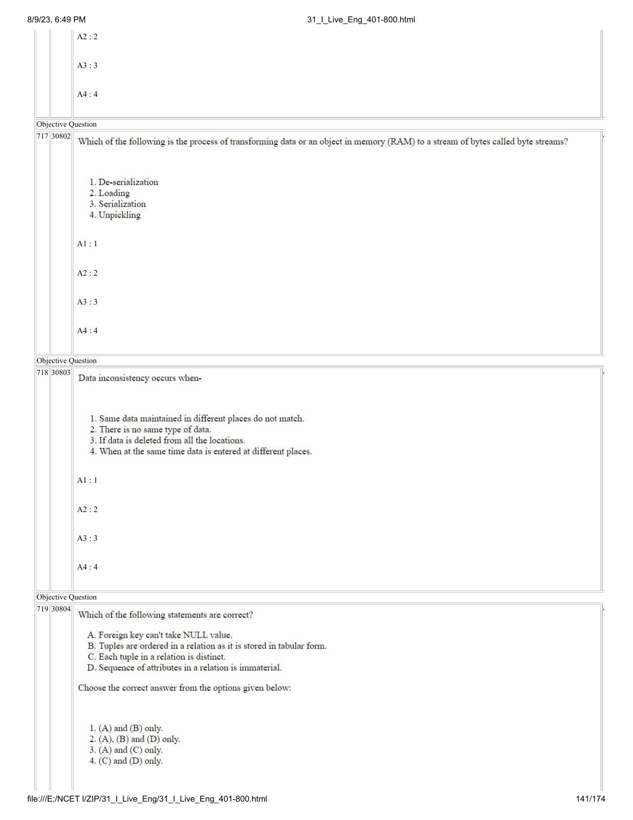 NCET 2023 Question Paper (English Q 401-800) - Page 141
