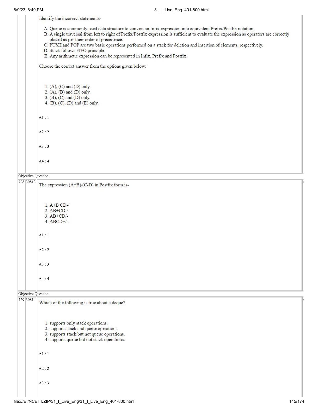 NCET 2023 Question Paper (English Q 401-800) - Page 145
