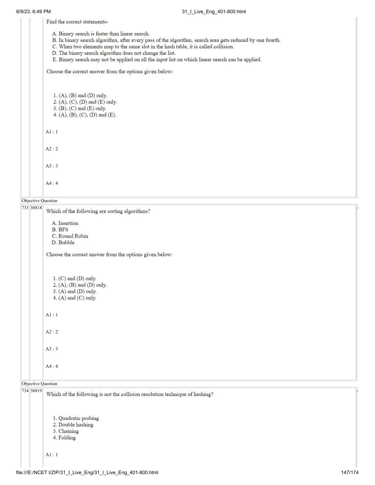 NCET 2023 Question Paper (English Q 401-800) - Page 147