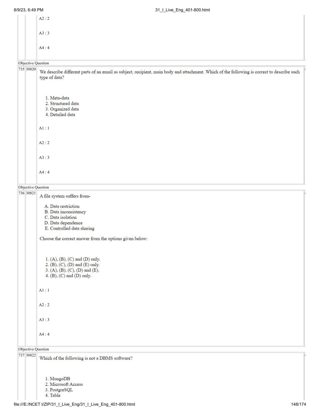 NCET 2023 Question Paper (English Q 401-800) - Page 148