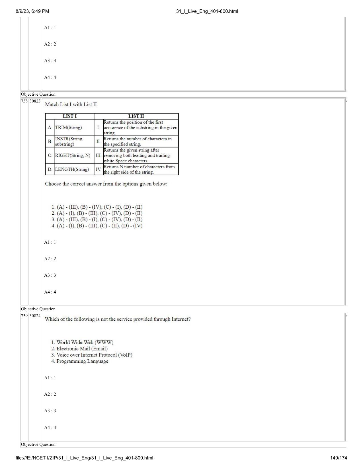 NCET 2023 Question Paper (English Q 401-800) - Page 149