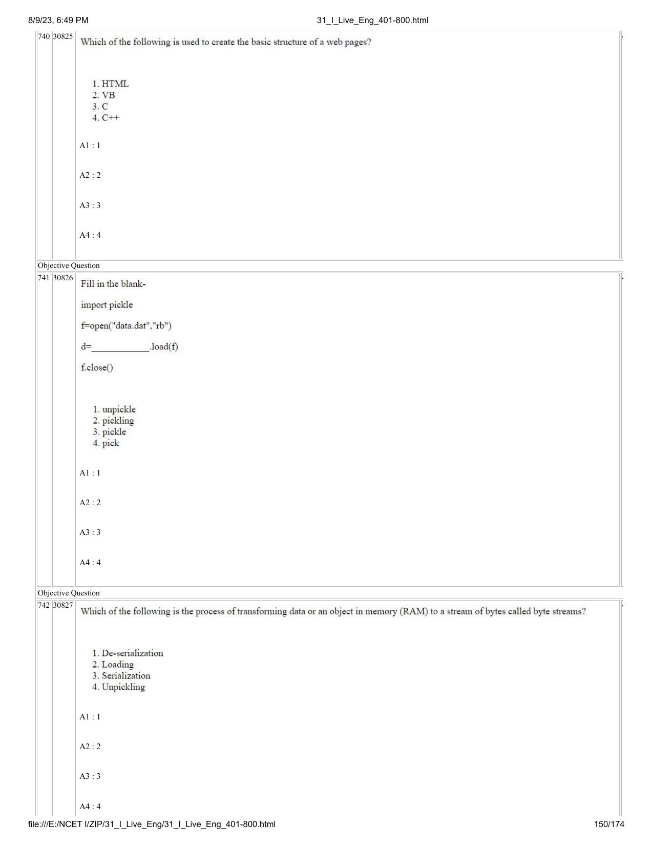 NCET 2023 Question Paper (English Q 401-800) - Page 150