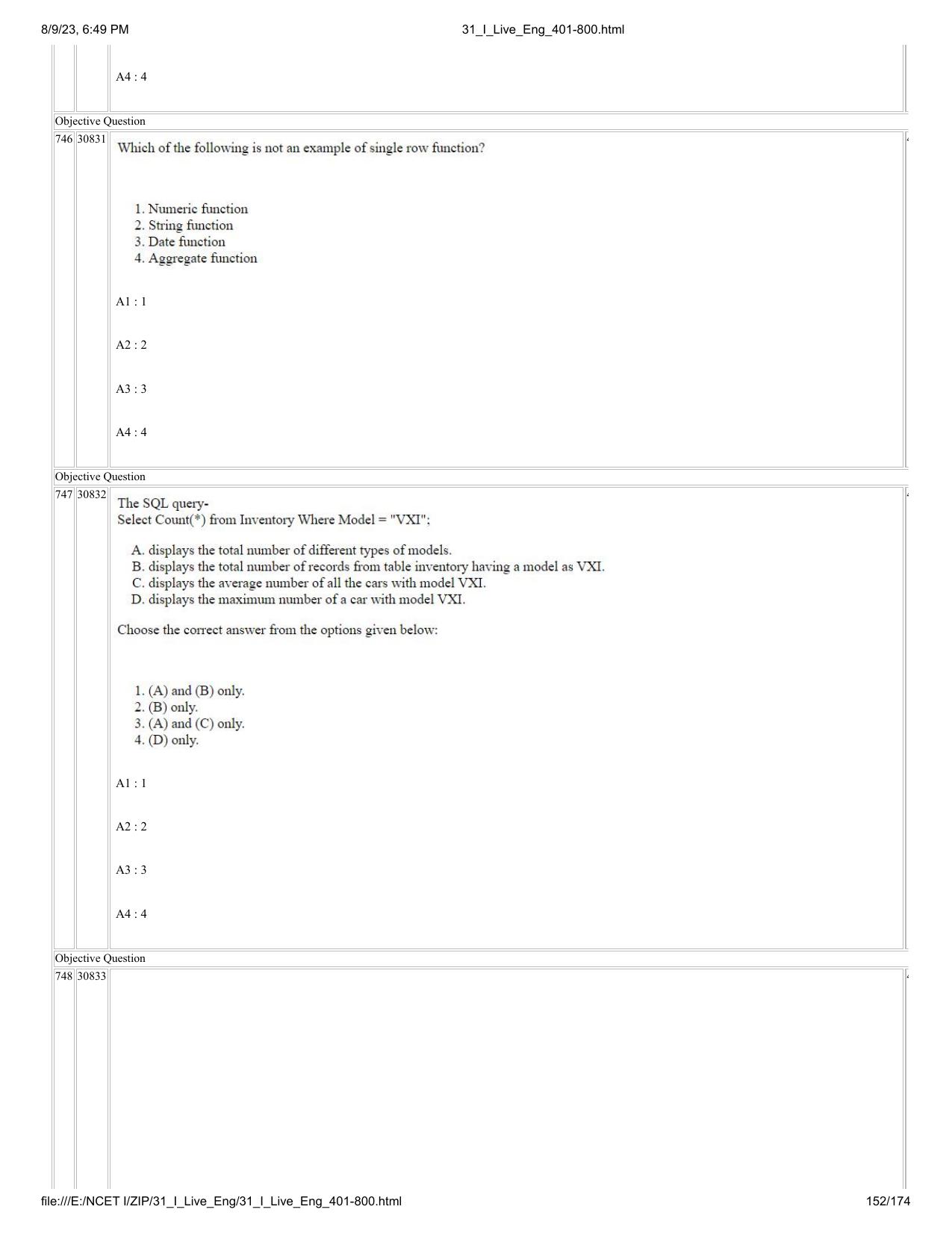 NCET 2023 Question Paper (English Q 401-800) - Page 152